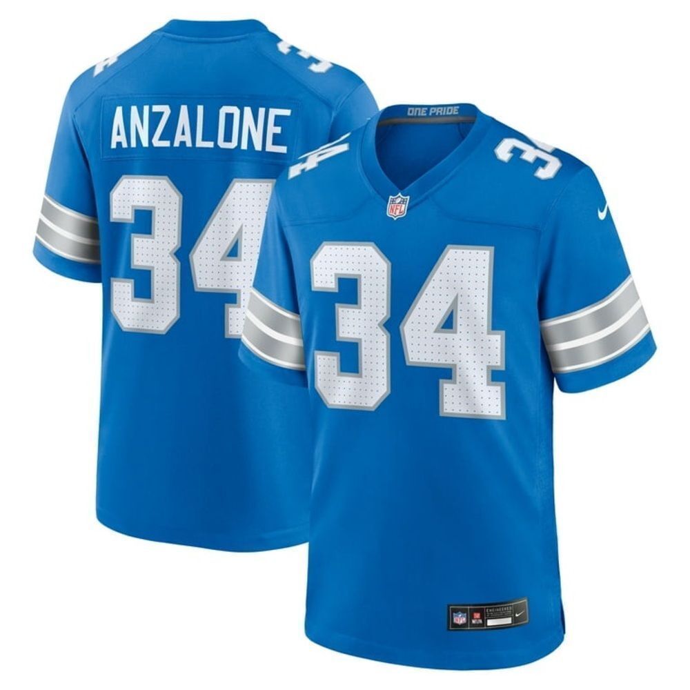 New | Nike Anzalone Detroit lions Football Jersey with Silver Accents | large